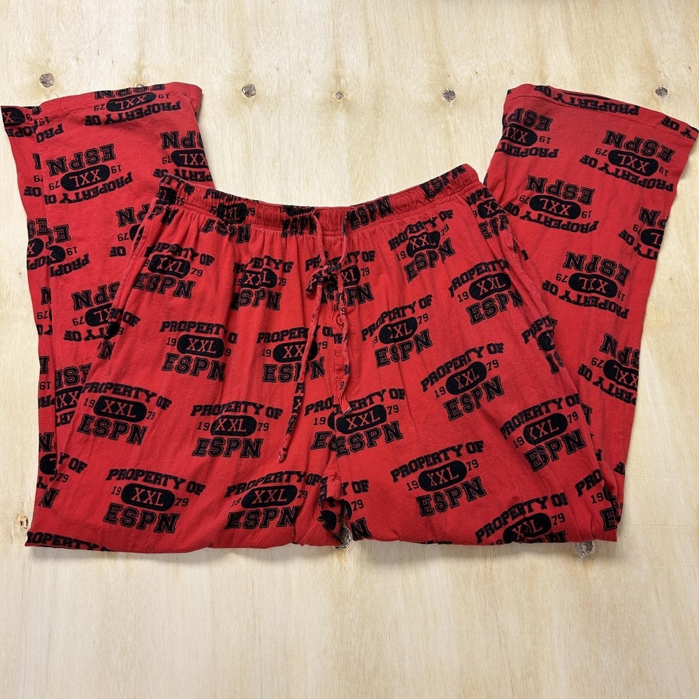 Vintage‎ Y2K ESPN Pajama Pants Mens XL Red Property Of ESPN Sleep Lounge Sports